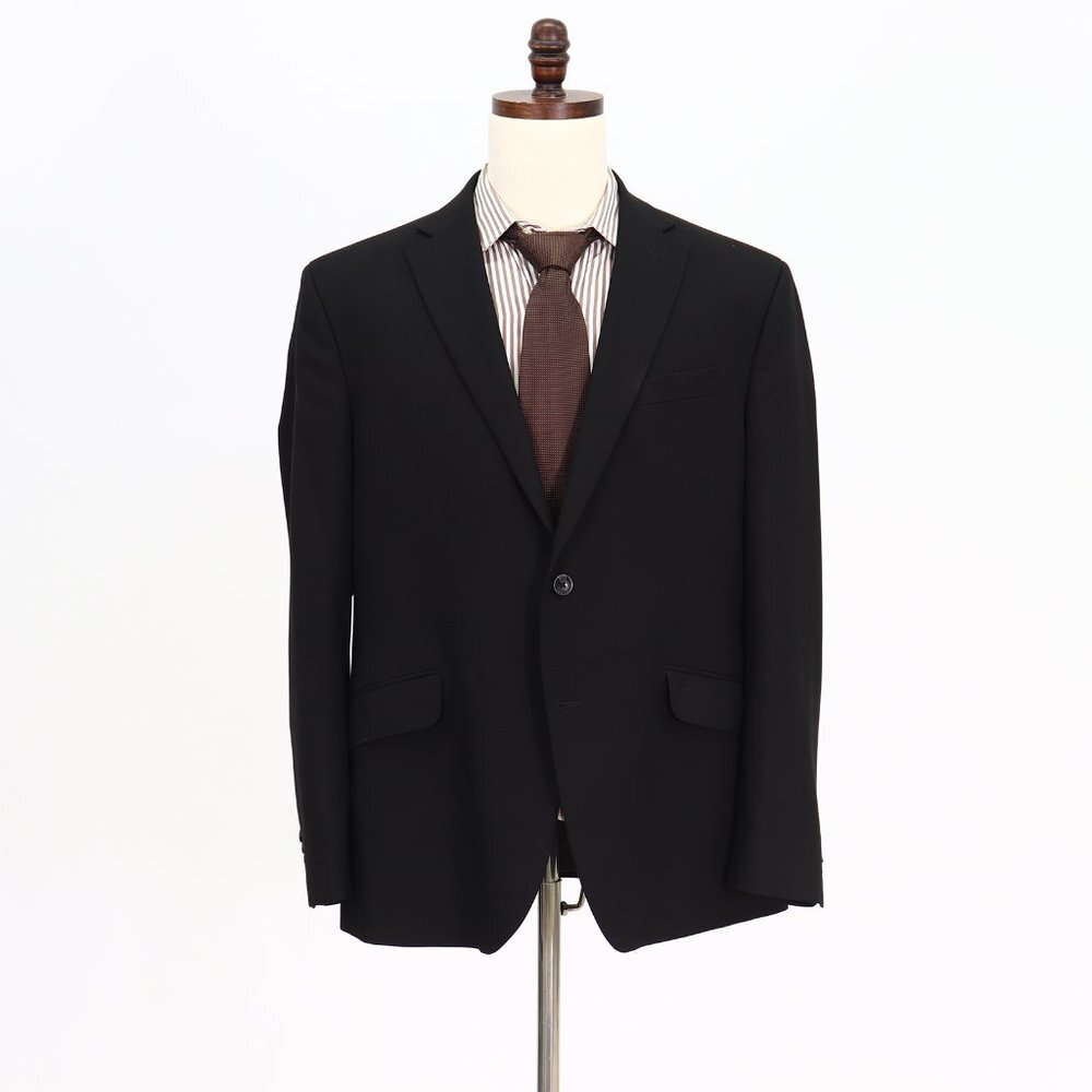 Kenneth Cole 46R Black Sport Coat Blazer Jacket Solid 2B Polyester B592